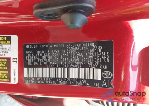 2010 Toyota Corolla S из США, поврежденный, VIN 2T1BU4EE9AC326024